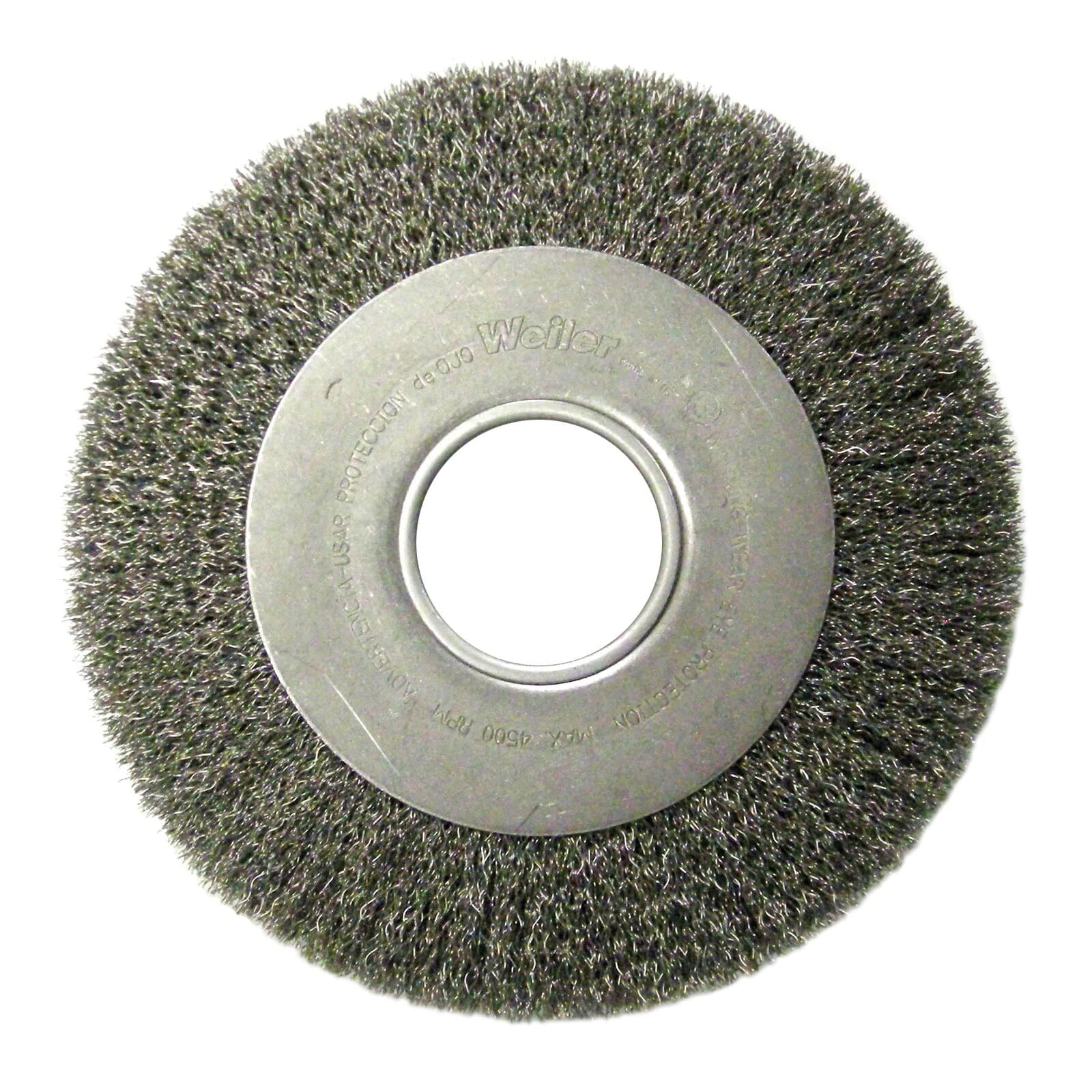 Weiler® 06120 Medium Face Wheel Brush, 8 in Dia Brush, 1 in W Face, 0.014 in Dia Crimped Filament/Wire, 2 in Arbor Hole